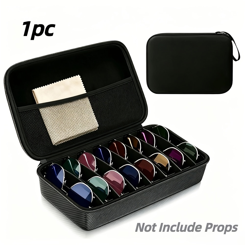TEMU Organizer, Hard Shell Case With Adjustable Slots For Eyeglass Cases, Portable 8-slot