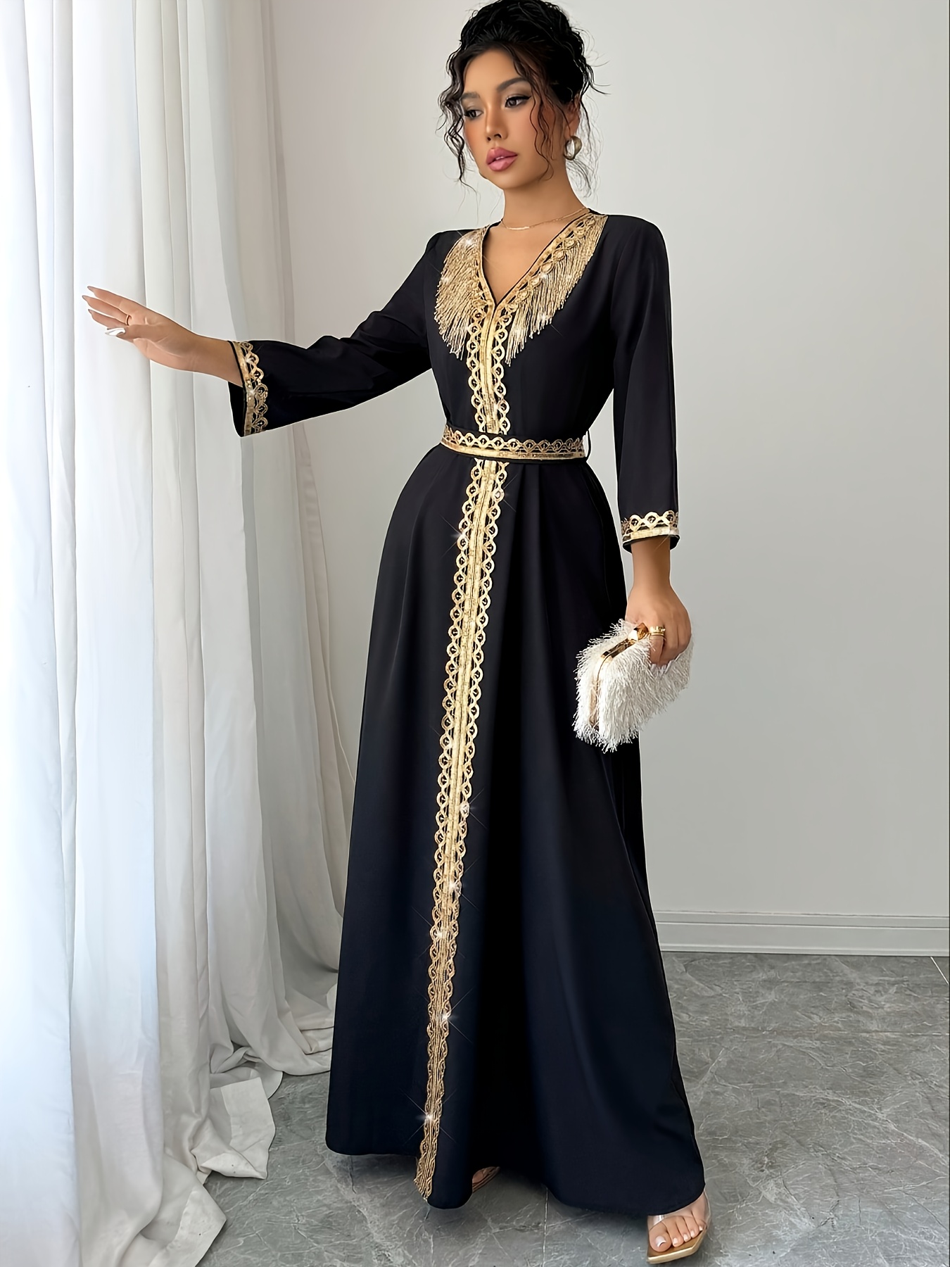 womens elegant sequined tassel dress regular fit long length - Temu
