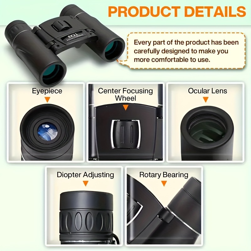 Compact Binoculars with a Waist And Strap, High-Magnification Pocket Binoculars, Small Binoculars, Perfect for Adults for Birdwatching, Concerts, Theaters, Operas, Travel, And Sightseeing.