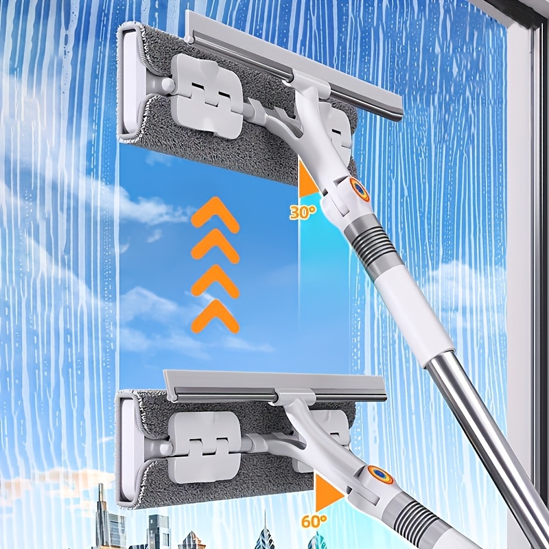 TEMU Professional 2-in-1 Window Squeegee And Scrubber With Extendable Long Handle - Heavy-duty Stainless Telescopic Window Washer Suitable For Glass,