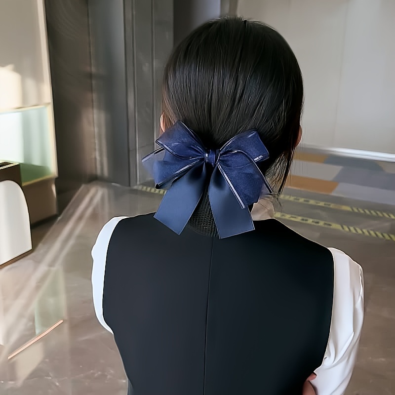 1pc elegant ribbon bow   chic   professional hair accessory nurse hotel staff hair clip with net cute   knot work hairpin Product details 2