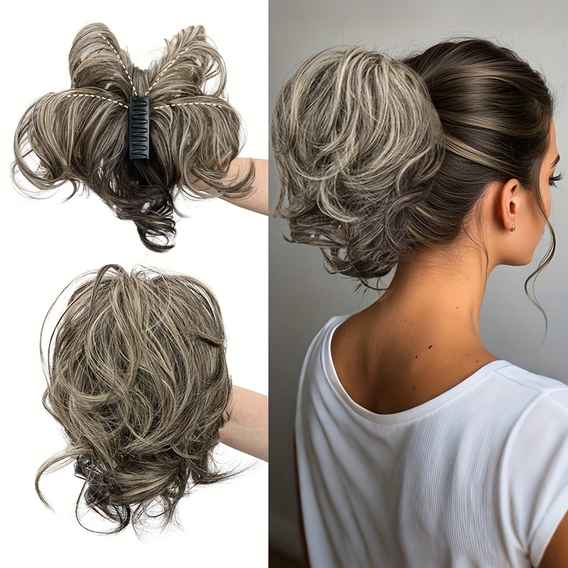 Adjustable Synthetic Fiber Short Ponytail Extensions With Claw Clip Ponytail Bun For Women Stylish Hair Additions & Wig Enhancer