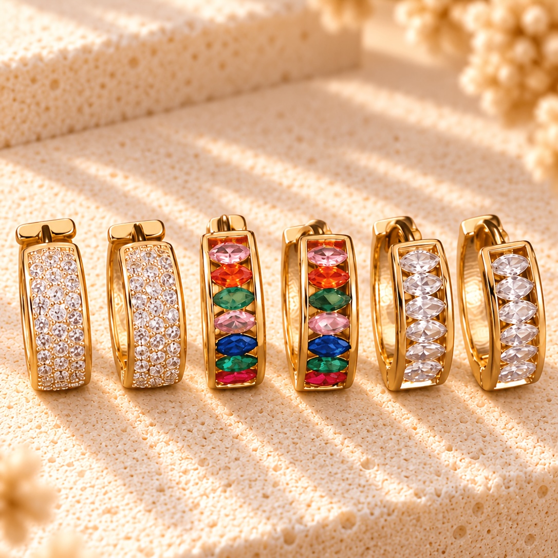 6pcs Elegant Marquise-Cut Cubic Zirconia Hoop Earrings Set