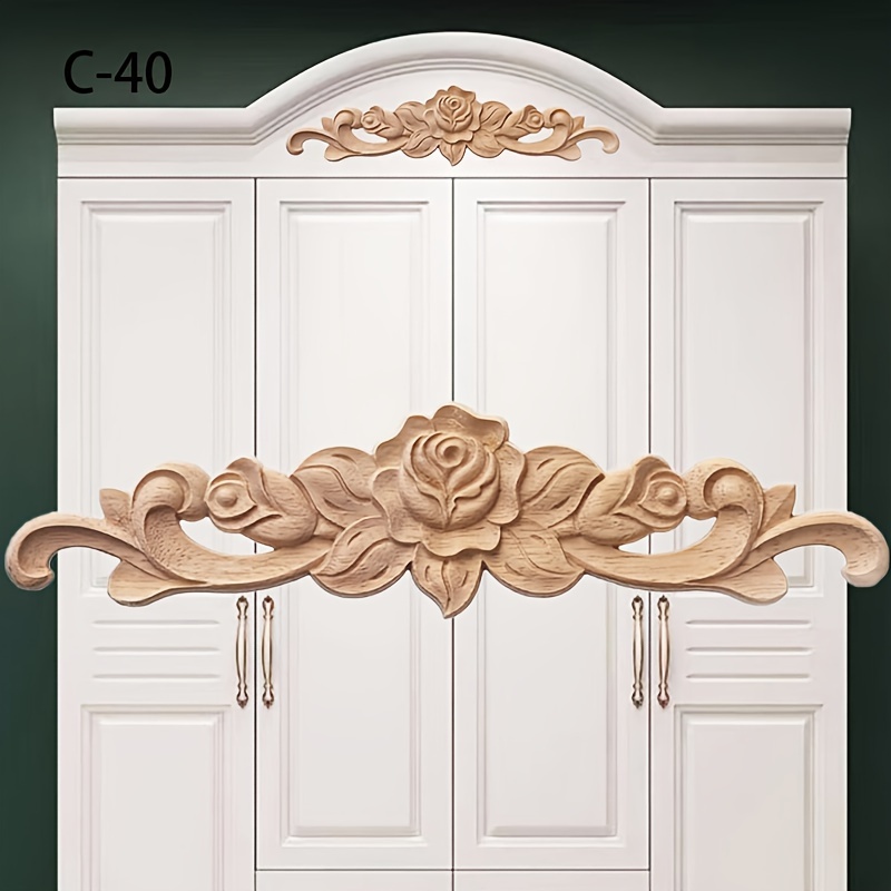 

Vintage 1pc Unpainted Solid Wood Applique , , Woodwork Embellishment For Cabinet Door Furniture Home Decor, Diy Craft, No Electricity Or Feathers Required