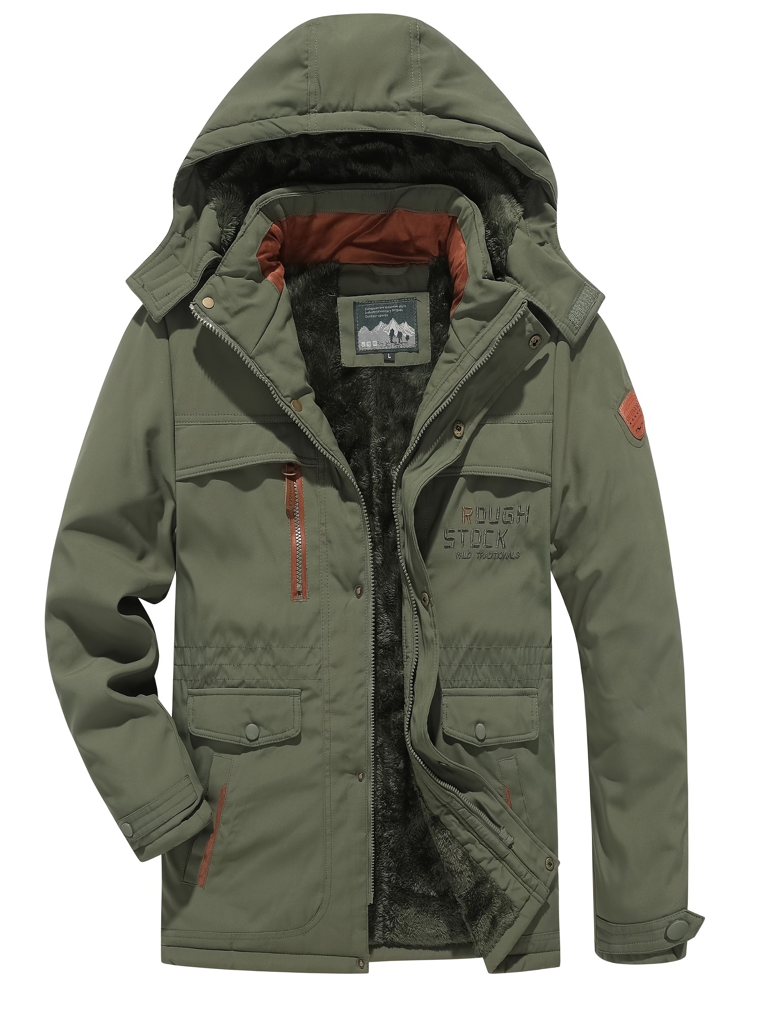 Erkekler için Rüzgar Geçirmez Polar Astarlı Kapüşonlu Ceket ve Çıkarılabilir Şapka - Sonbahar/Kış için Günlük Dış Mekan & Seyahat Montu, Düz Renk, Sıcak ve Kalın