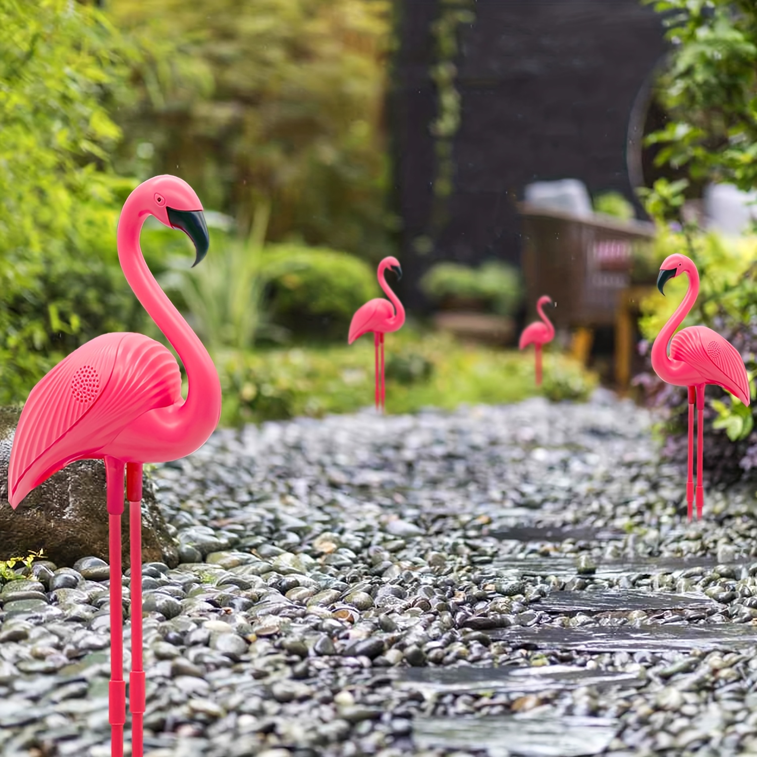 TEMU [2d Flat] 2 Pack Flamingo Garden Decor, Courtyard, Lawn And Gardening, Outdoor Accessories, Garden Decoration Ground Sockets