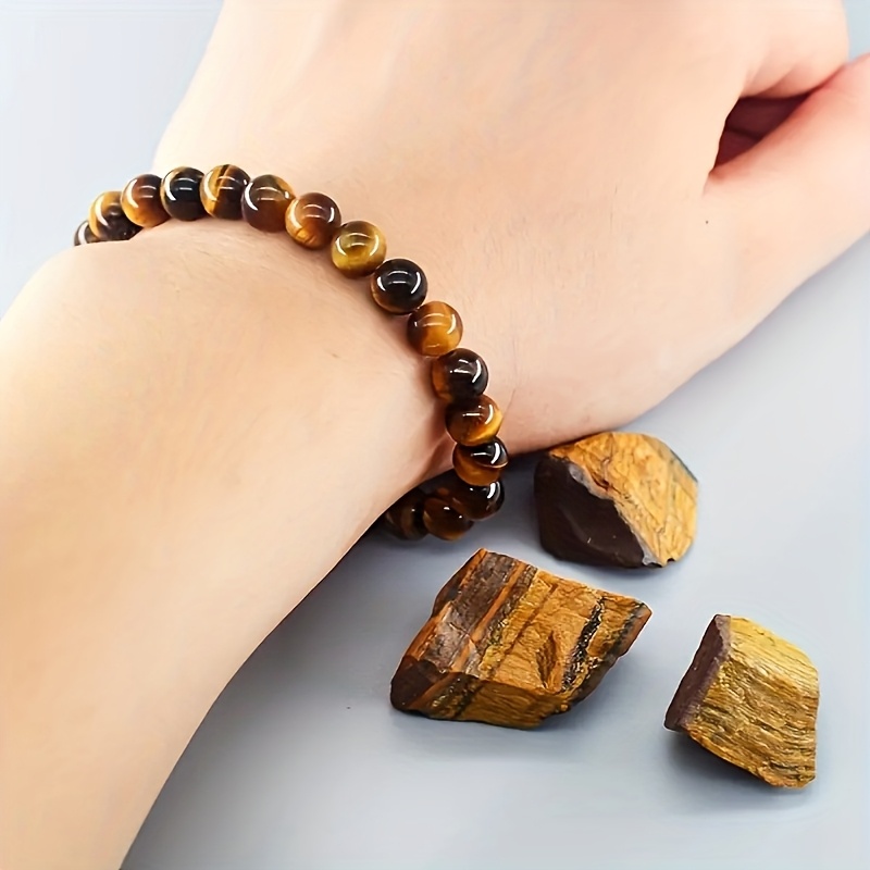 1pc Tiger Eye 8mm Men's Bracelet - Natural Stone, Durable And Stylish - Suitable For Daily Wear - Unisex - Ideal For Valentine's Day, Birthdays, Or Any Special Occasion