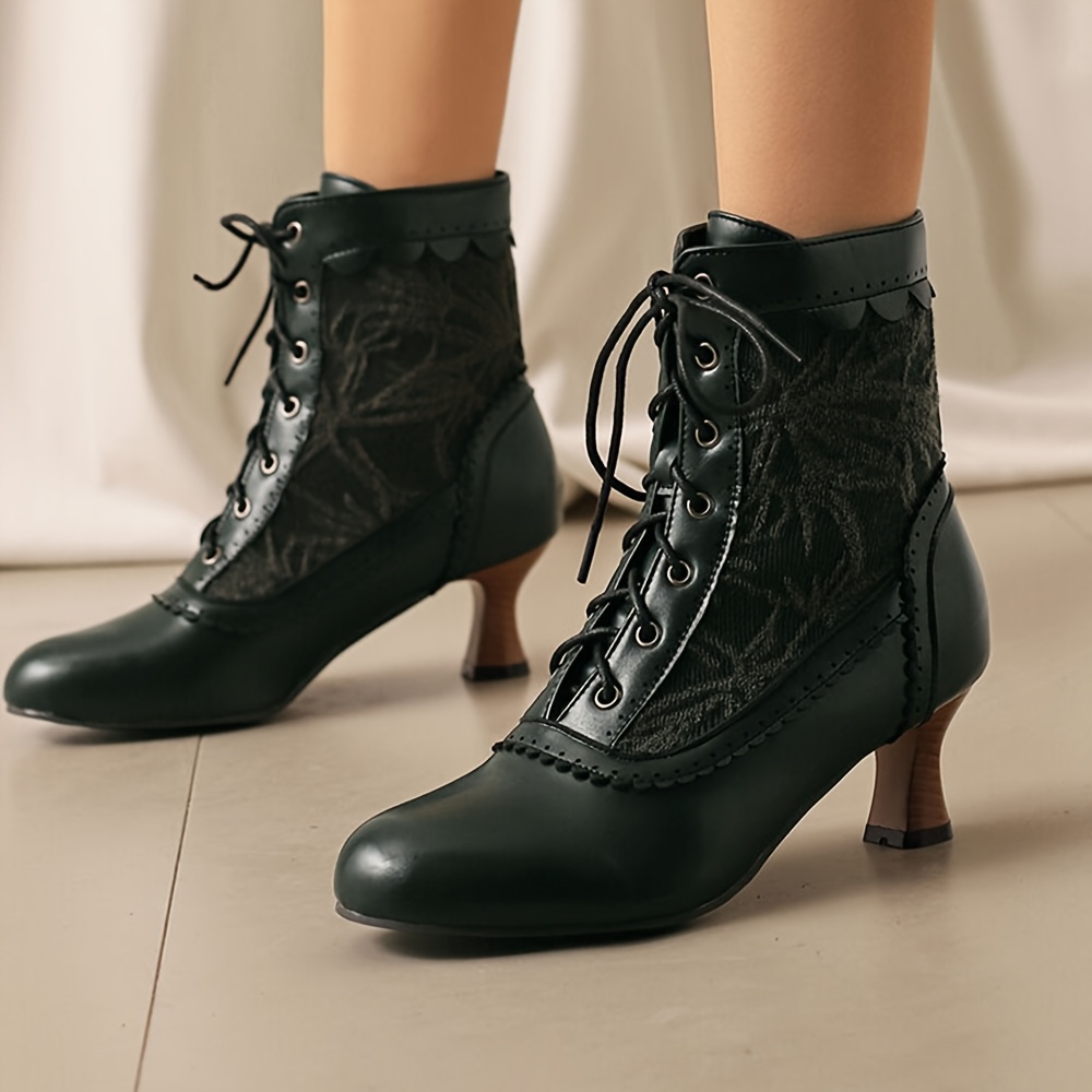 womens victorian boots lace ankle booties kitten heel red - Temu