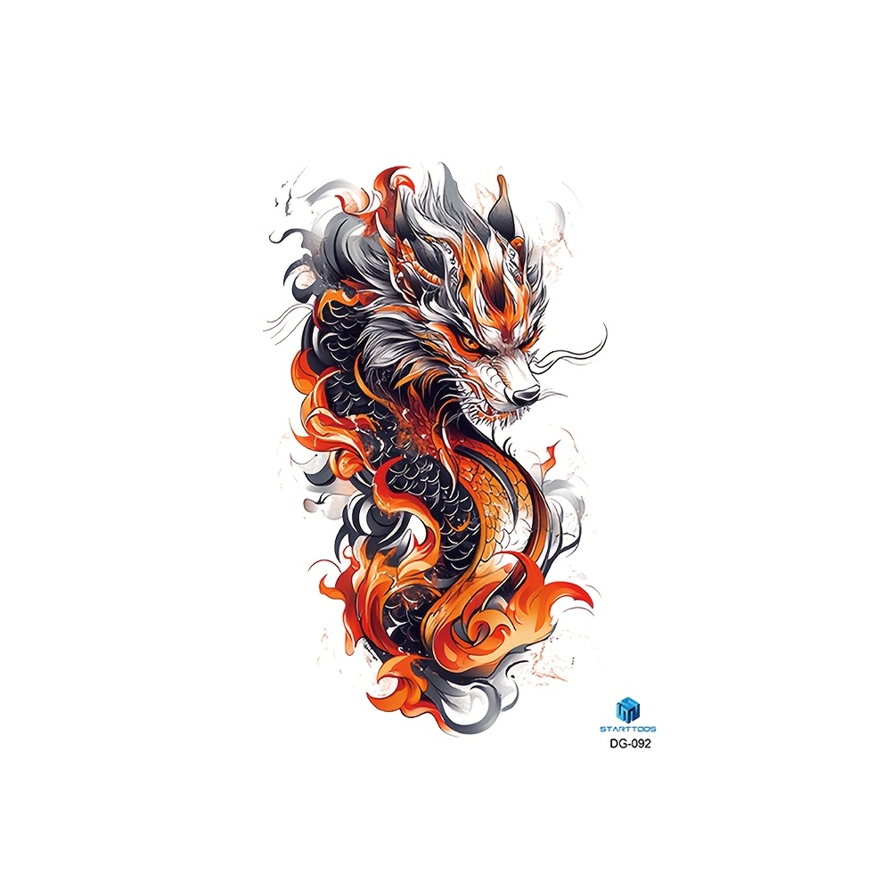 1pc Starttoos Vibrant Dragon Temporary Tattoo Sticker - Waterproof, Realistic Design For , Legs, Chest, Back - Ideal Party Gift & Body Art