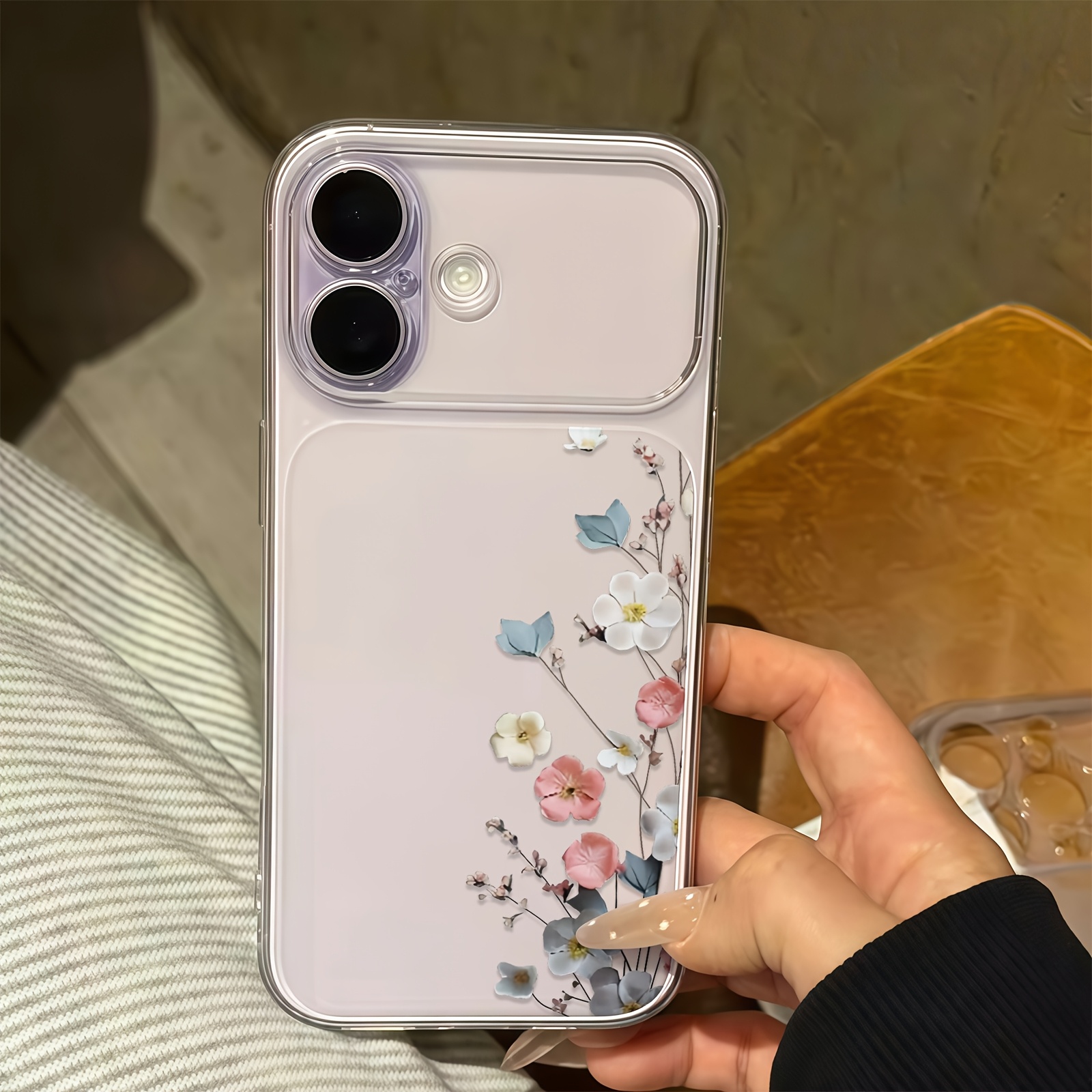 TEMU Phone Case - 1pc Elegant Side Floral Branch Anti-drop Protective Soft Case, Compatible With Iphone 17/16/15/14/13/pro/pro , Ins Fresh Gentle