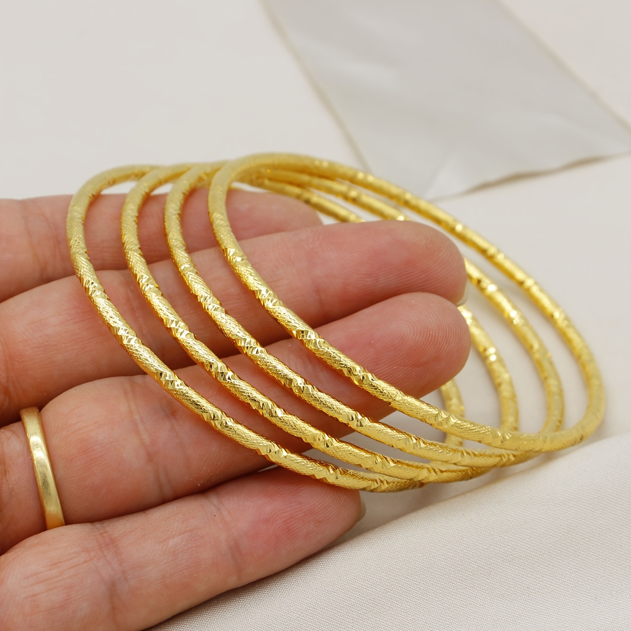 

4pcs Copper Plated Golden Vacuum Electroplated Bracelets, Simple Arabian Style, Daily & Party Wear, All