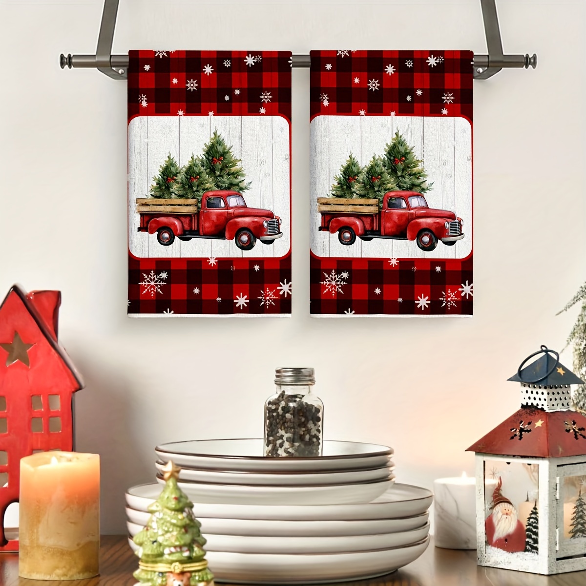 TEMU 2pcs Christmas Towels - , Polyester Dish & Towels - For Decor & , Christmas Decor