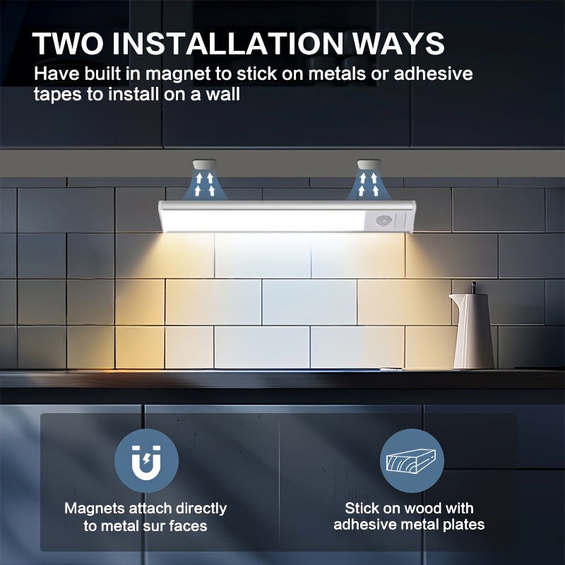 2pcs led motion sensor counter light counter lighting wireless magnetic usb charging kitchen night light battery powered wardrobe counter staircase details 2