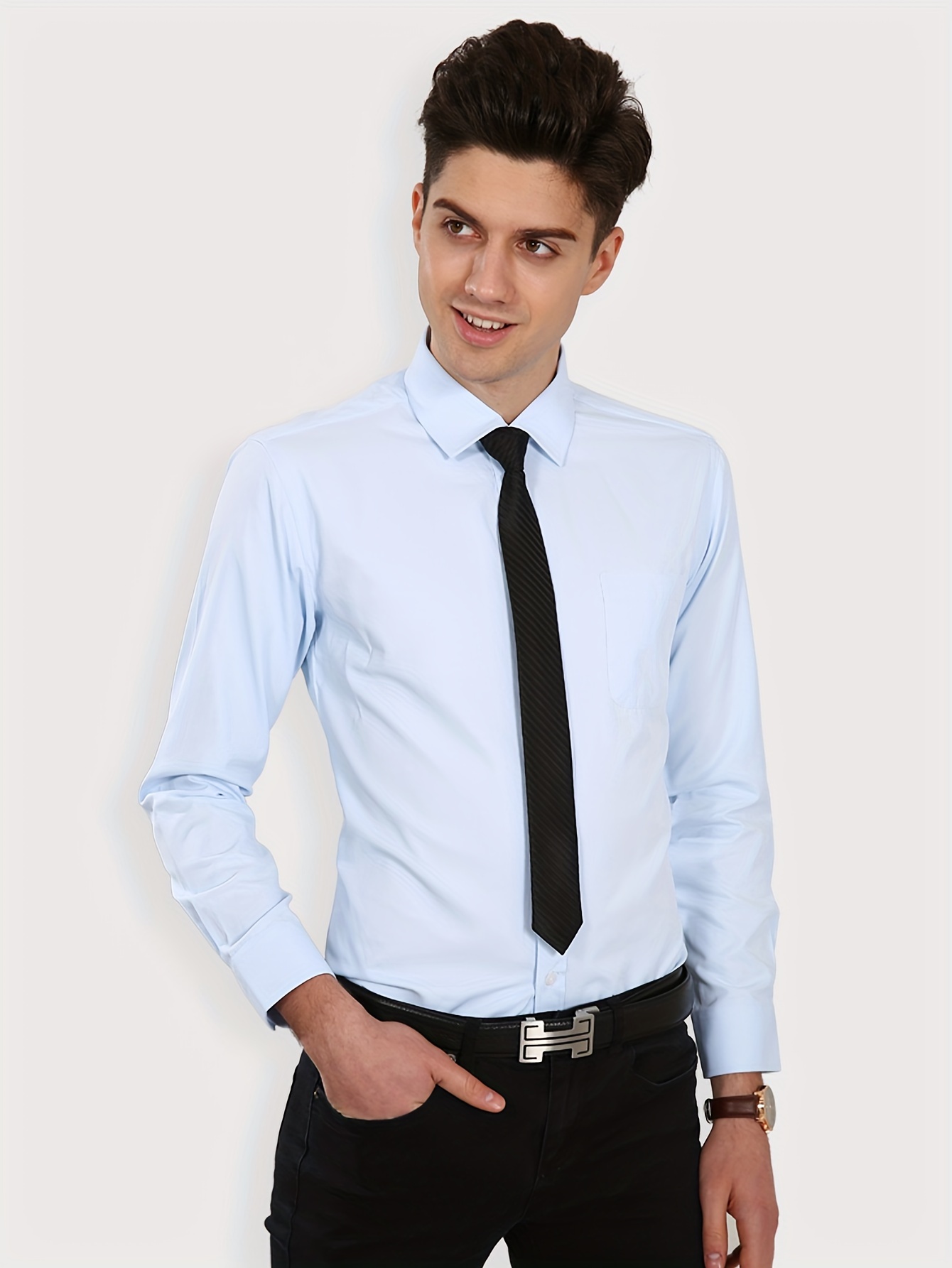 chemise habillée en polyester hommes couleur Temu France