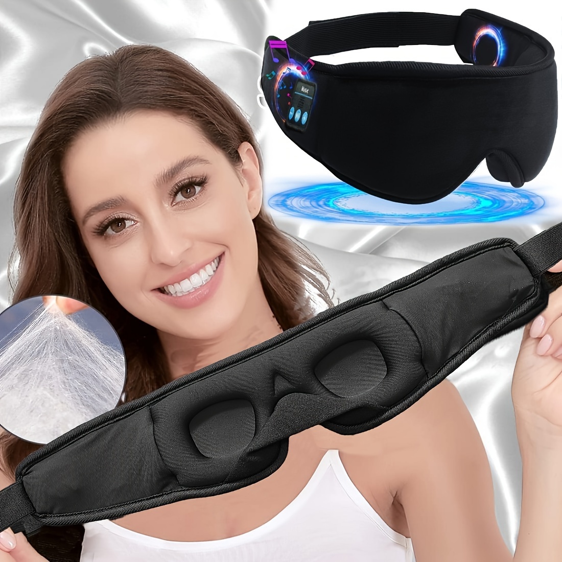 1pc 3d wireless sleep mask with 5 2 bt earphones best sleeping mask tpye c charging cable inside wireless music eye mask for men women Product details 0