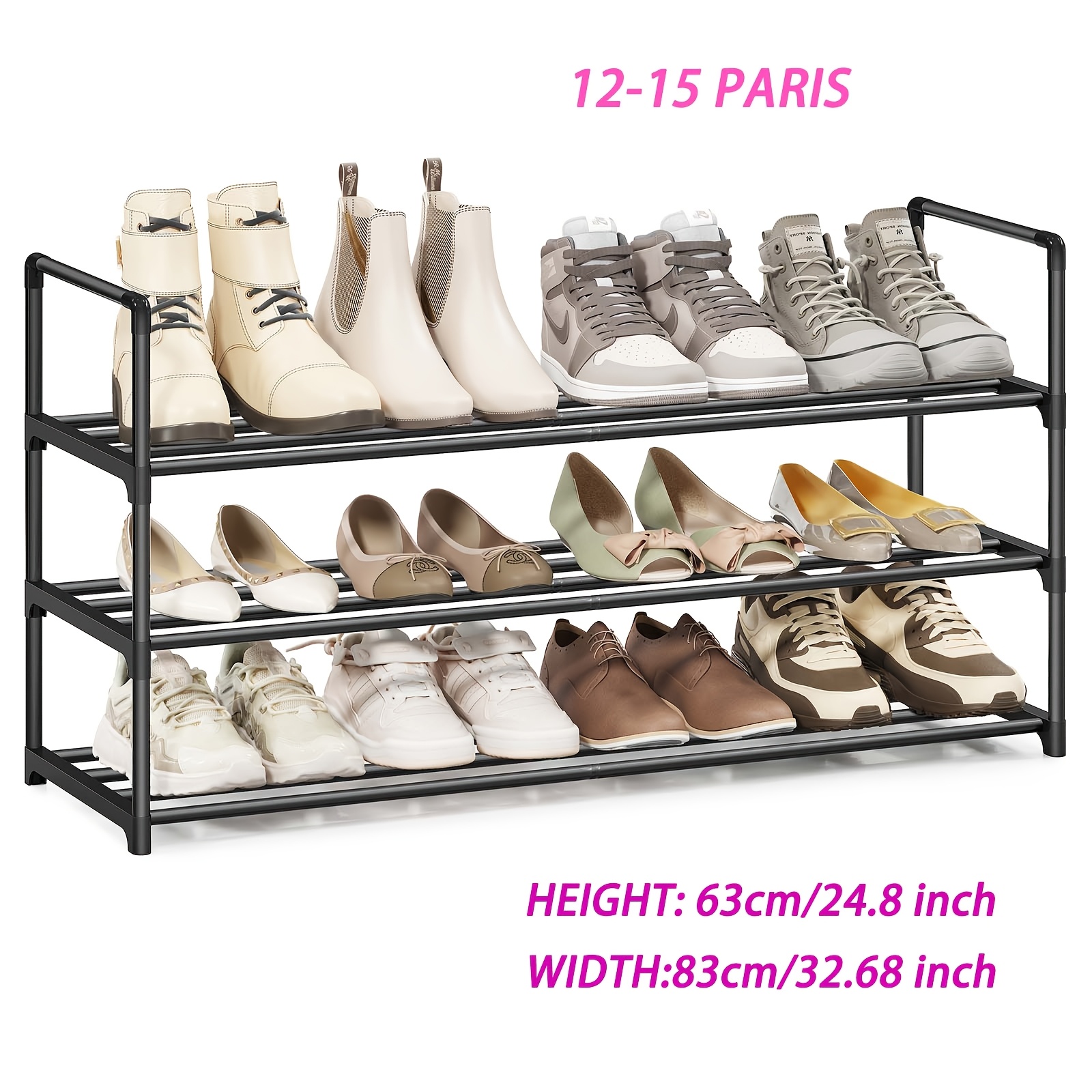 

3-tier High-capacity Shoe Rack, Detachable Corner Storage Organizer For Ankle Boots, Sneakers & Dress Shoes, 63cm Height, 38cm Width, Iron Construction, Shoe Storage Organizer