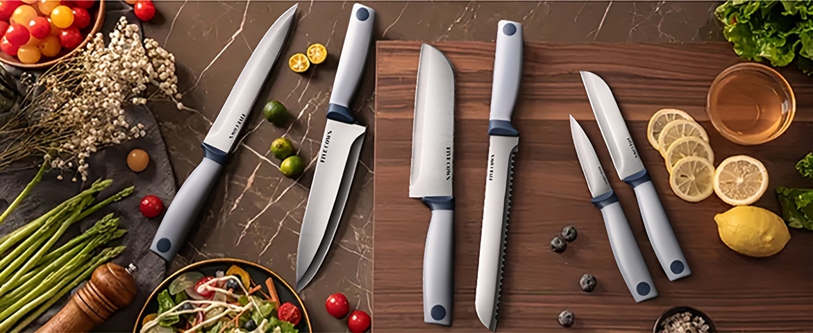 [Best Holiday Gift] 14pcss Five Cows 14pcs Knife Set With Sharpener Block, Stainless Steel, Steak Knife, Cutting Knife, Fruit Knife, Anti Slip Handle, Dishwasher, Safe Kitchen Knife, Built-in Sharpener, Best Holiday Gift In Dark Blue, White, Black, And Red