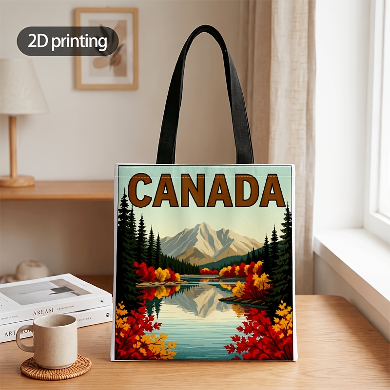 TEMU Sac bandoulière unisexe sur le thème du Canada avec imprimé de montagne d'automne , cabas et bandoulière à double usage, lavable en machine,