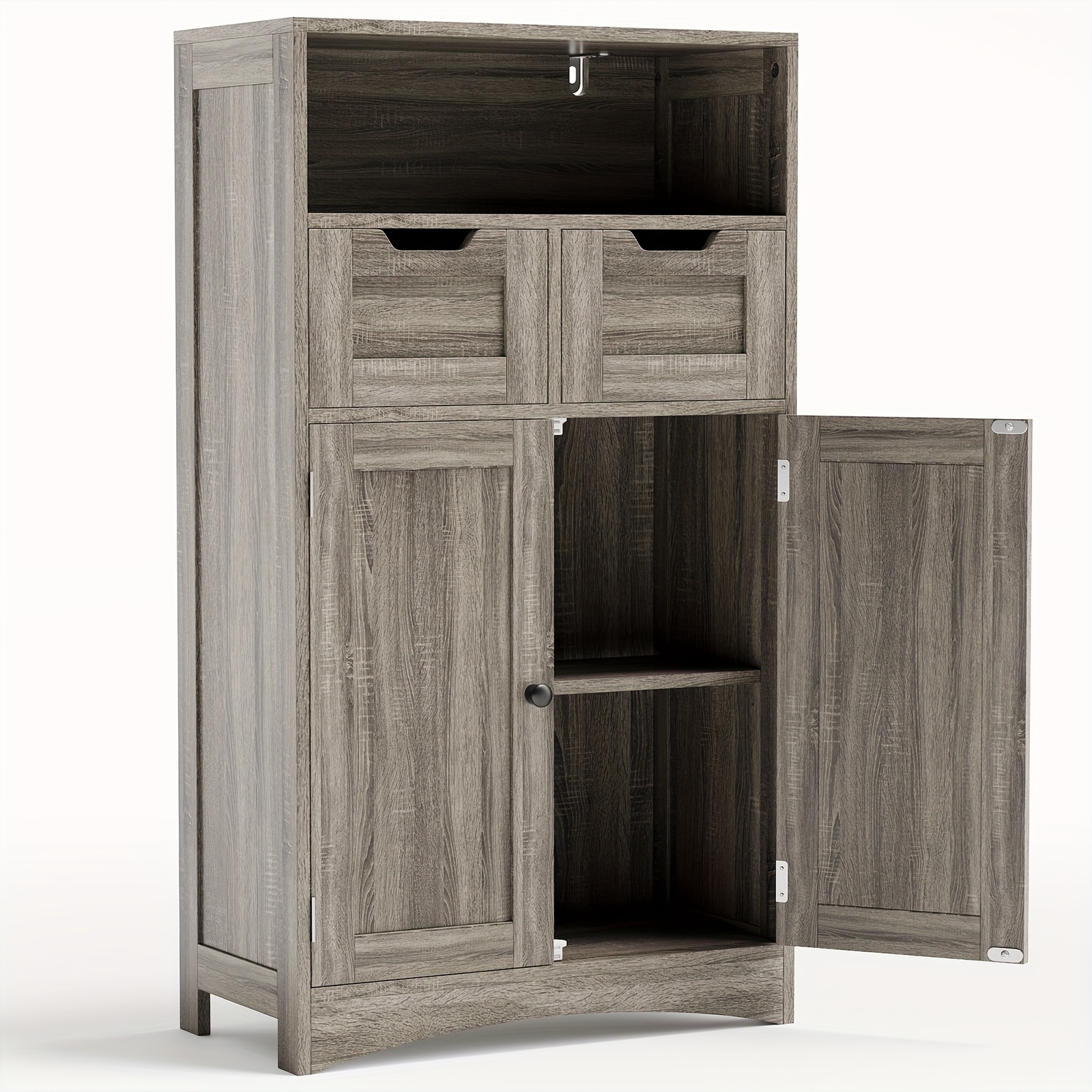 Image of Cabinet With 2 Drawers, Adjustable Shelves, Multifunctional And Stylish Storage Cabinet With Diy Storage Space For Kitchen, Living Room And Hallway, 60 X 30 X 108cm ( White/ Grey/ ) ( Vintage Style )