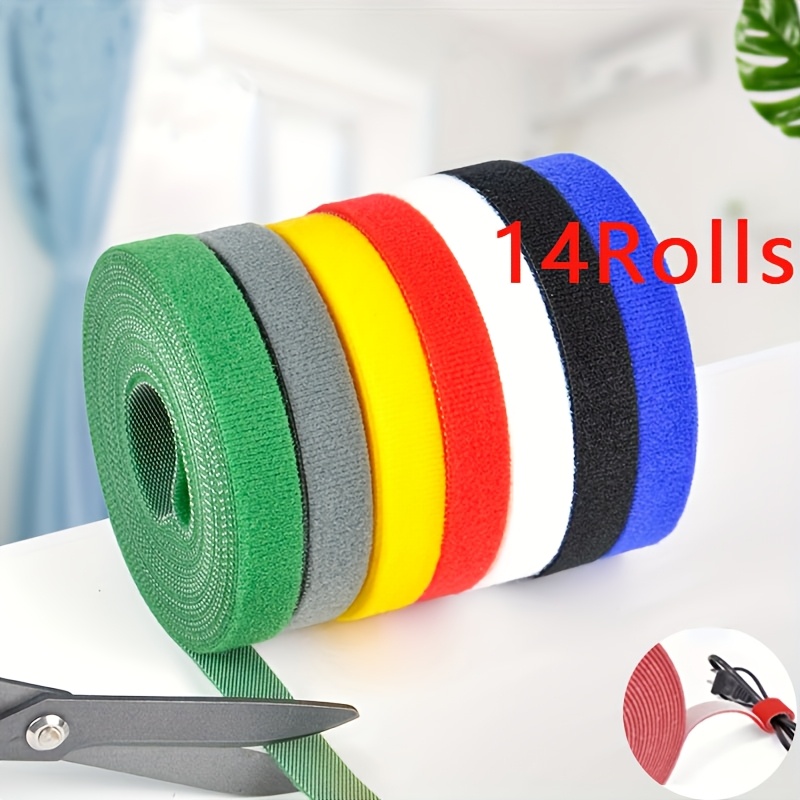 TEMU 14 Rolls Hook And Loop Cable Ties Straps, 12mm X 100cm Self Adhesive Heavy Duty Nylon Hook And Loop Straps Wire Fastening Tape For Cable Tidy