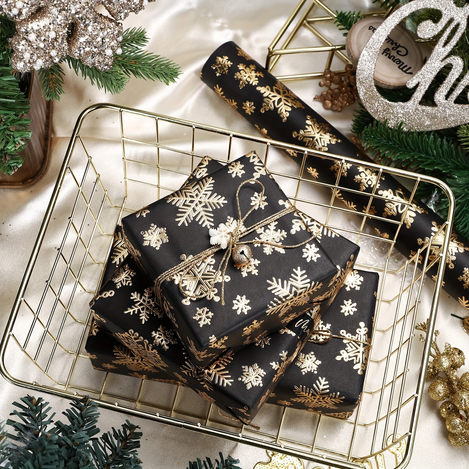 

1pc Christmas Wrapping Roll, And & Tag, , Embossed