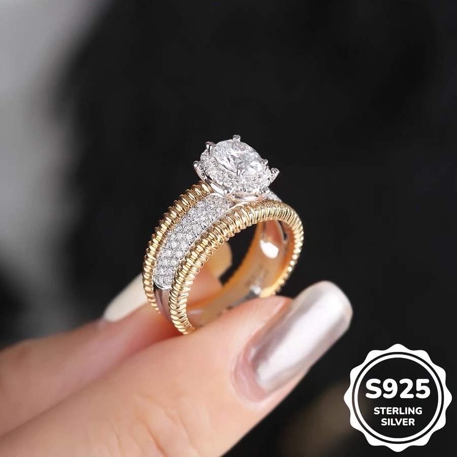 Image of 1pc S925 925 Silver Exquisite Fashion Woven Hemp Rope Inlaid With Pigeon Egg Synthetic Synthetic Synthetic Zircon​​ Men And Women Ring Gift, Open Adjustable, High-quality Jewelry, Casual Party Wear