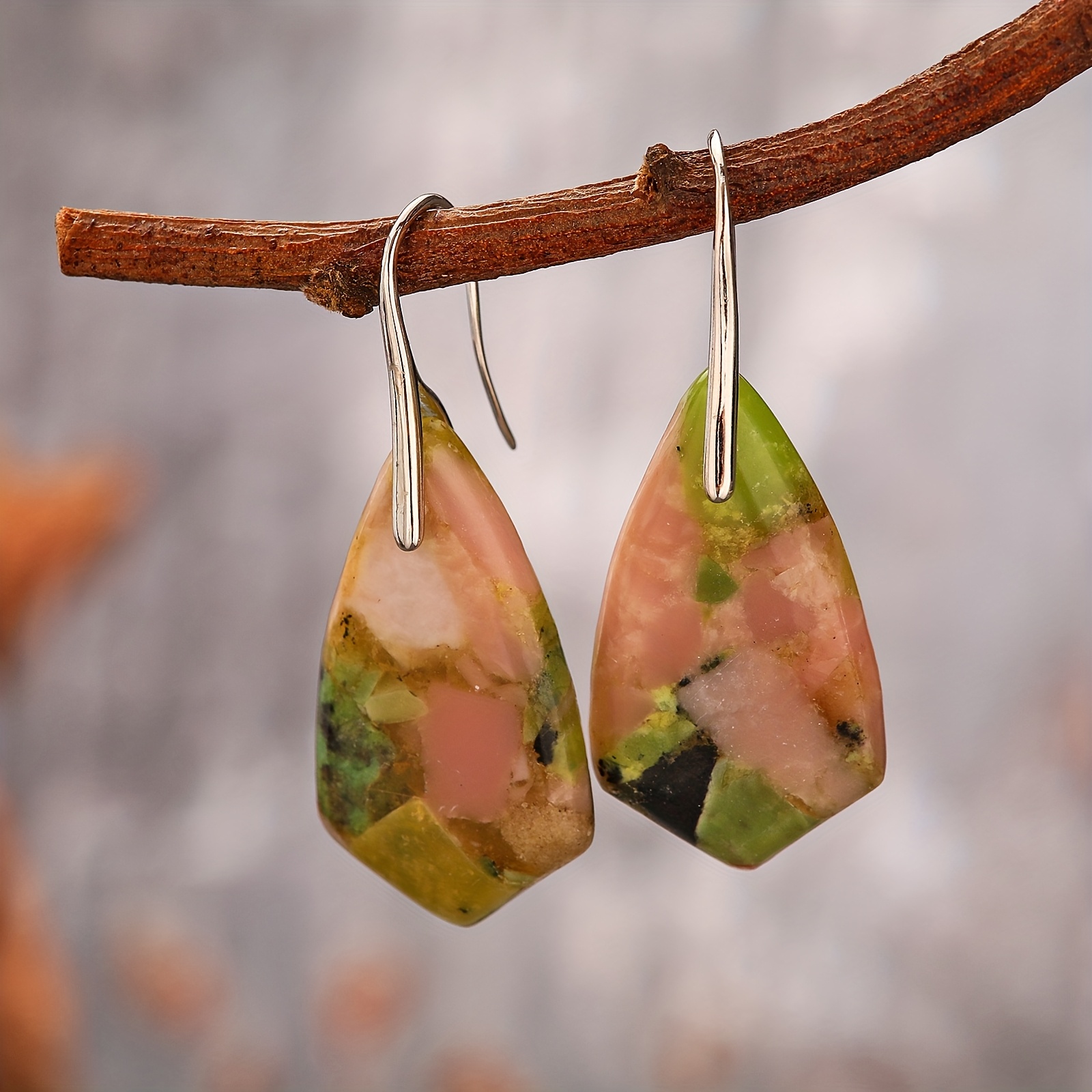 Women's Elegant Bohemian Pendant Earrings, Natural Imperial Stone