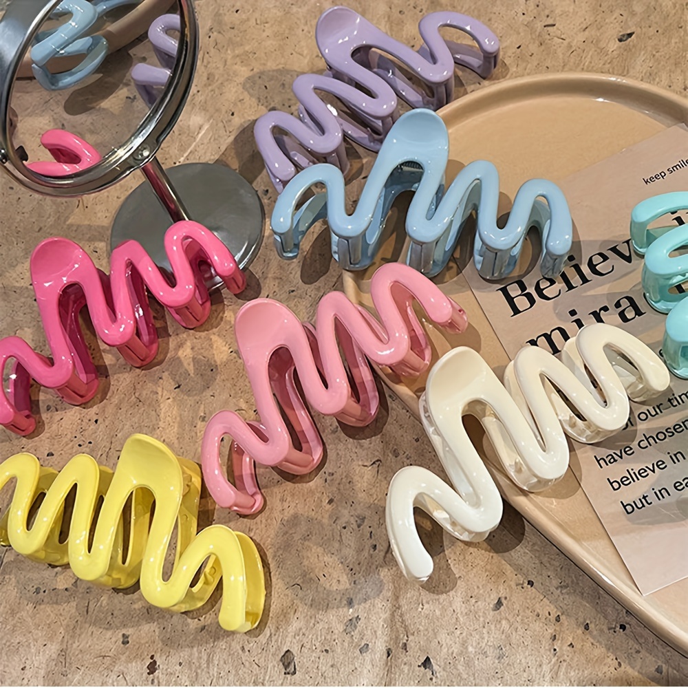 

Candy Color Wavy Hair Claw Clips Large Non Slip Hair Grab Clips Hair Bun Makers Non Slip Ponytail Holders