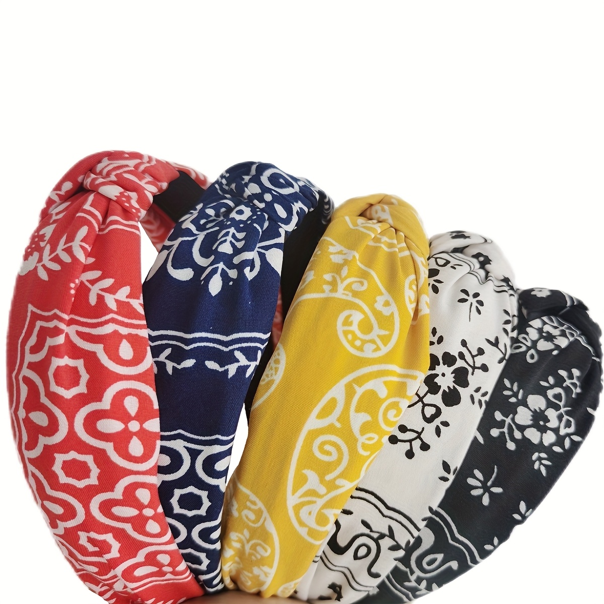 TEMU 5pcs Bohemian Flower Bow Headband Set - Trendy & Everyday Wear Accessories