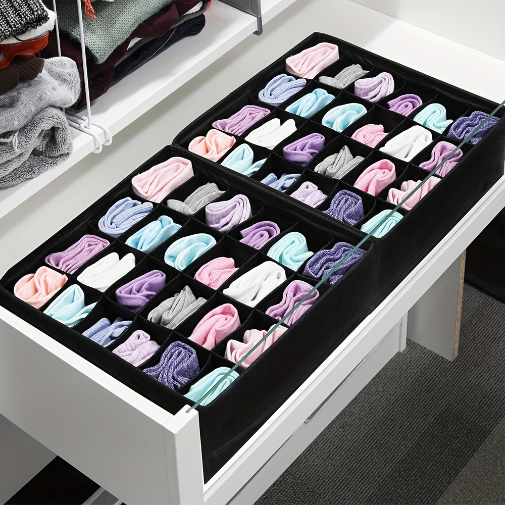 

Foldable Sock & Underwear Organizer - Black Polyester Storage Cube For Drawers, Socks, Ties & More, Clothes Organizer Storage