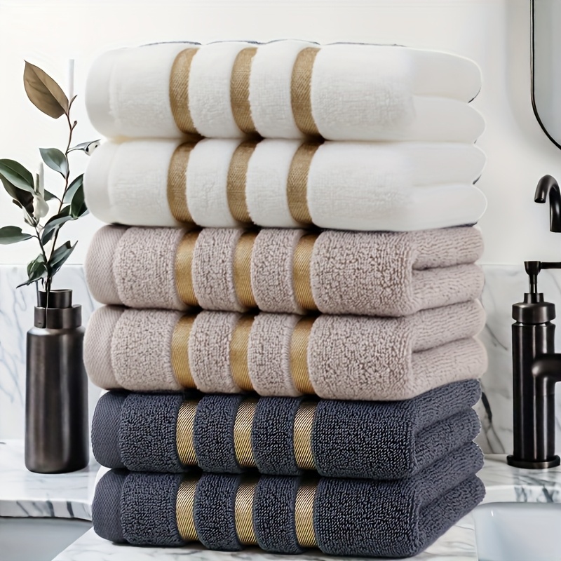 953d267f-a537-4b80-af76-92ed4a3d9363.jpg Luxury 6pcs Towel Set, 100% Pure Cotton Hand Towels, 35*75cm, Striped Pattern, Modern Design, No Shedding