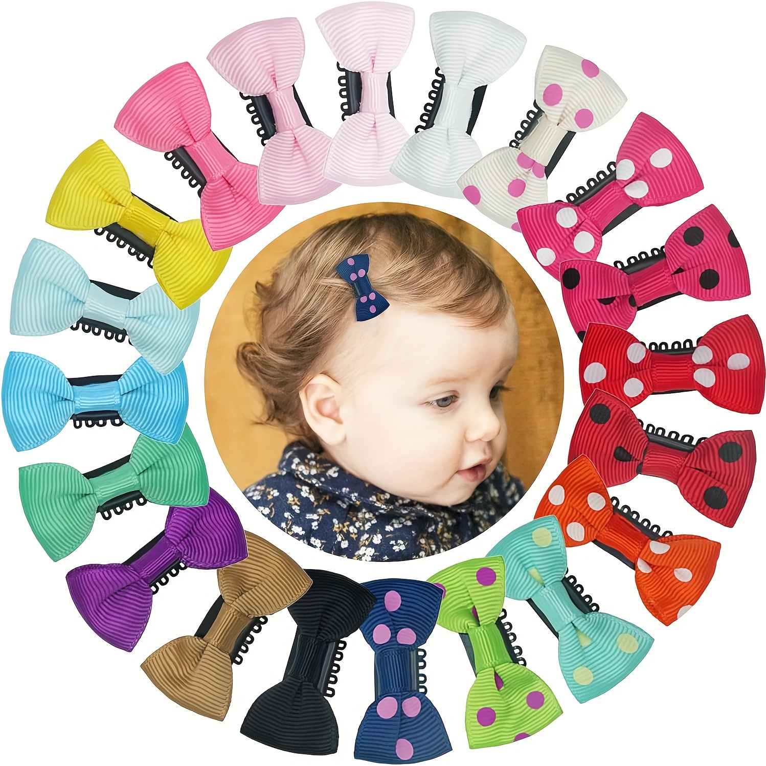TEMU 20pcs Set Of Adorable Handmade Mini Hair Clips For Girls - 1.75" Grosgrain Ribbon Bows, Snap Barrettes In Assorted Colors - Perfect For To ,