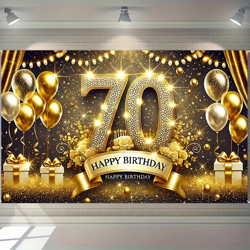 

1pc Backdrop, 5.9 X 3.6 Ft Polyester 70th Birthday Banner With Balloons & Gifts, No Electricity Needed, Photo Prop For Party Decor