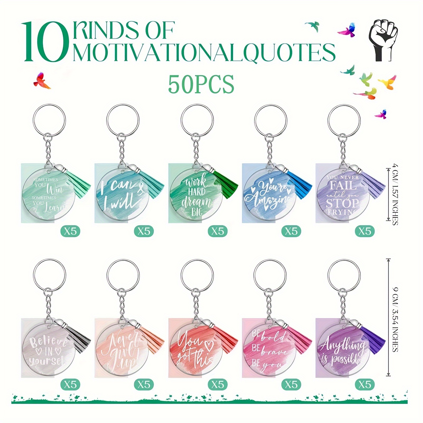 Image of 50pcs Colorful Transparent Round Plate Acrylic Keychain Set Diy Colorful Thank You Gift Card Backpack Decoration Crafts Festival Party Gifts