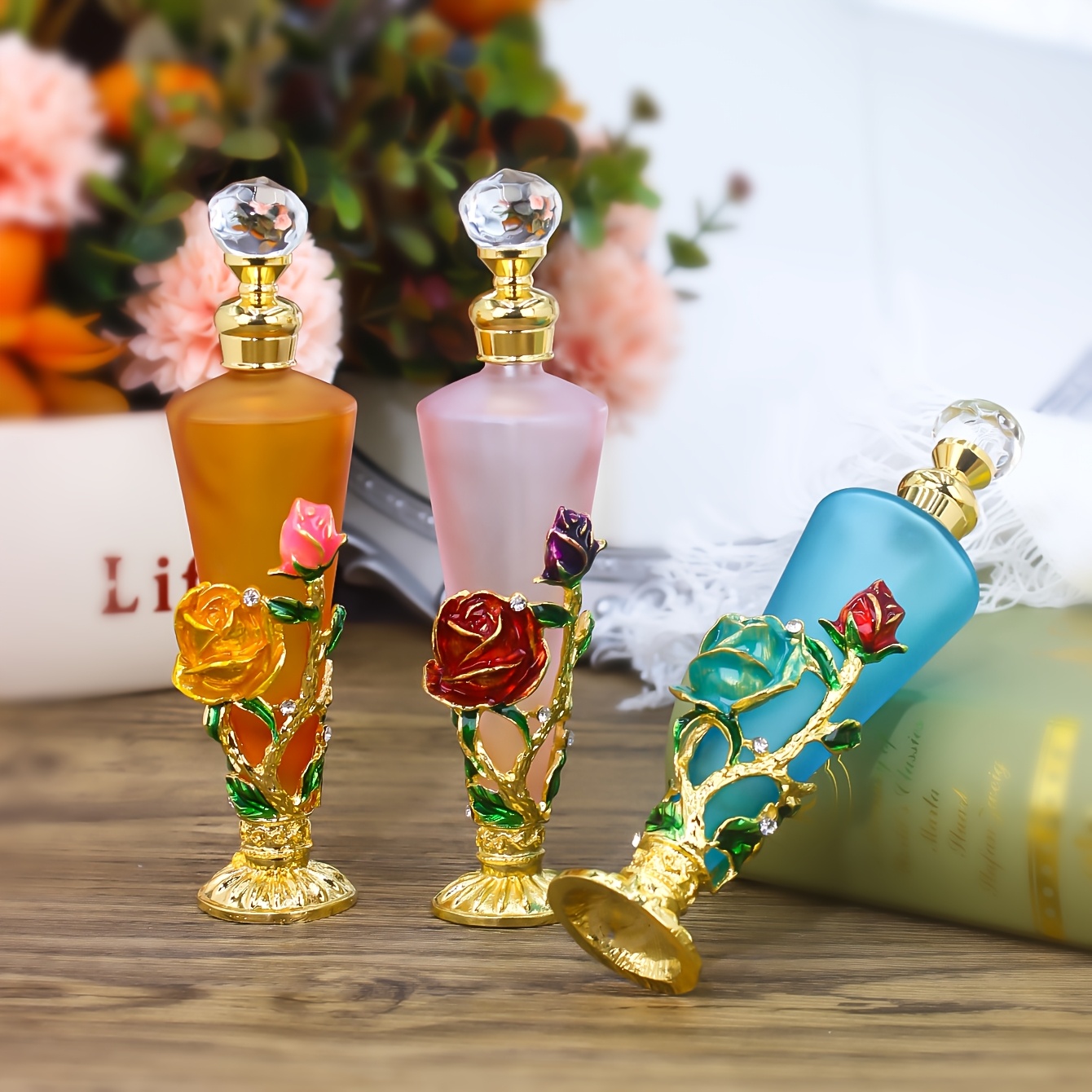 1pc hand painted rose glass perfume bottle Temu