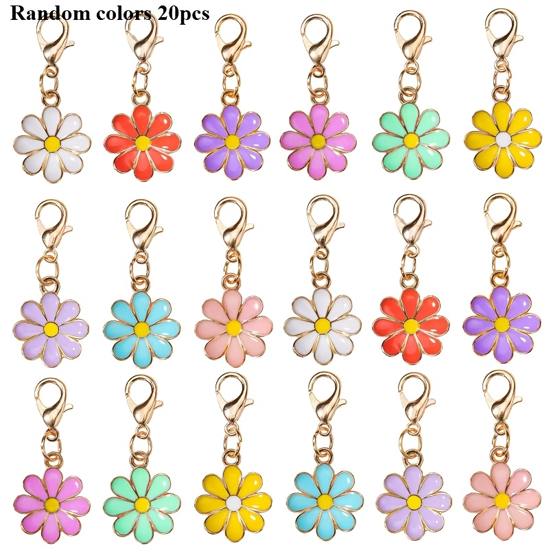 TEMU Lot de 20 porte-clés fleur de de couleur aléatoire, motif floral avec et chaîne en de , breloques de sac exquises et robustes, ornements DIY,