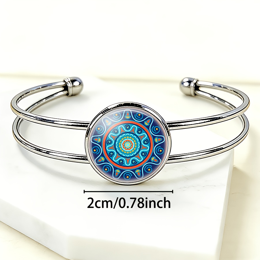 Adjustable Open Bangle with Gemstone Inlaid, Multicolor Design
