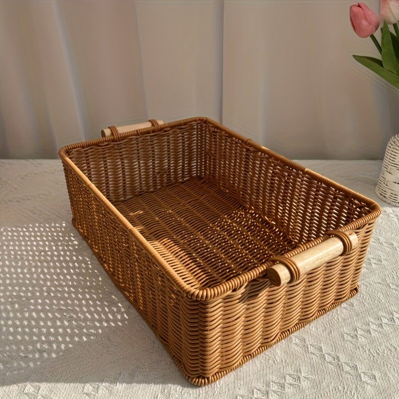 1pc   square storage basket imitation rattan desktop space organizer clothing woven basket home and kitchen supplies cabinet multi purpose woven basket   for gifting underbed storage shelf baskets
