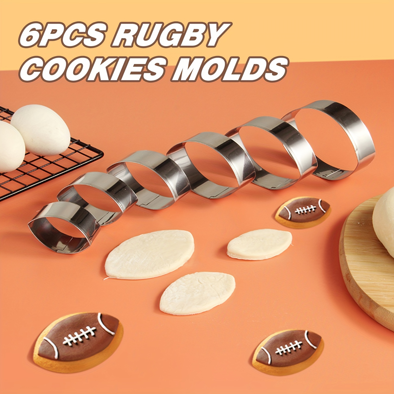 

6pcs Rugby Biscuit Cutter Mini Rugby American Football Pastry Cutter Stainless Steel Biscuit Mould, Baking Tools, Kitchen Gadgets, Diy Baking Special