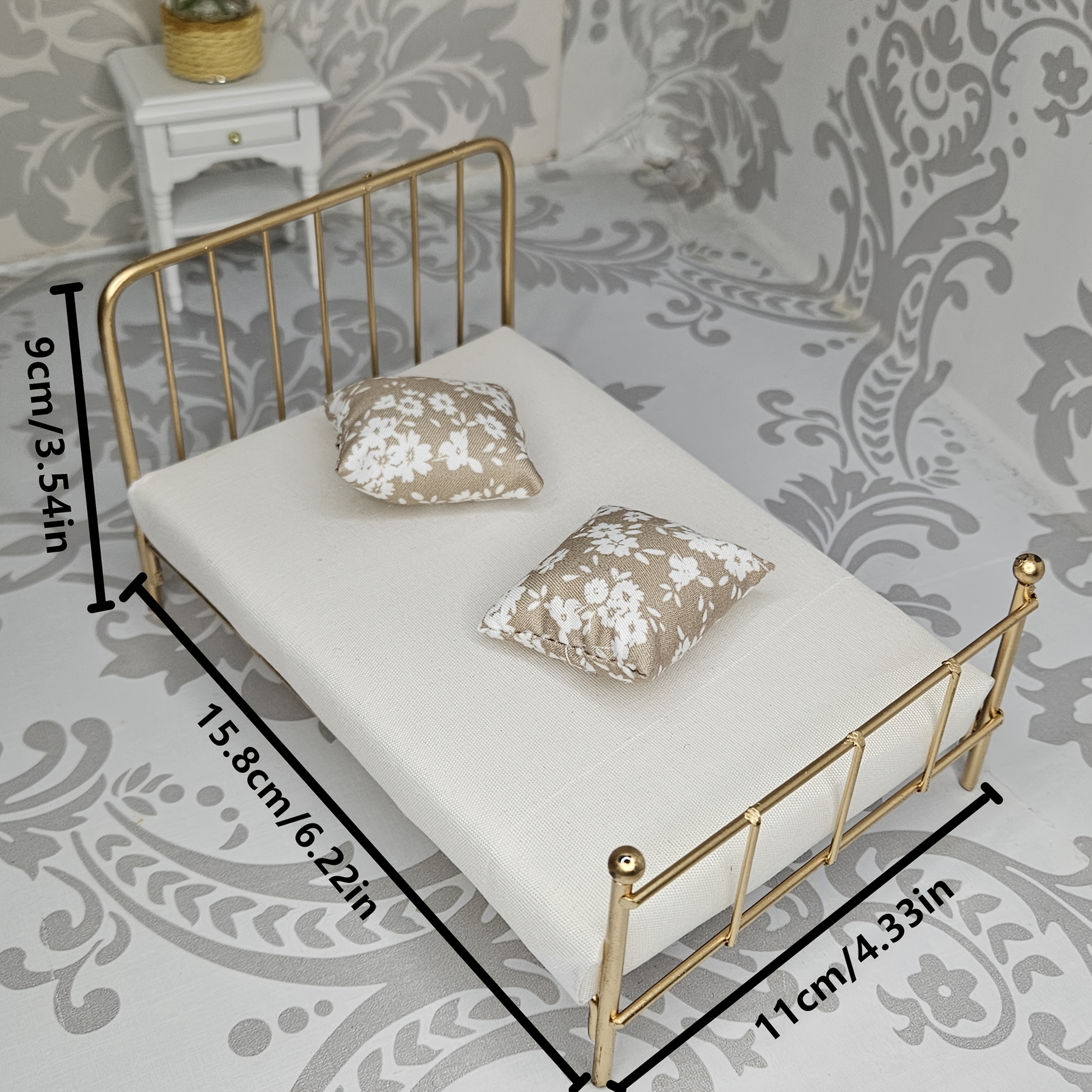 Wooden Doll House Double Bed | With Mattress & Pillow 1/12