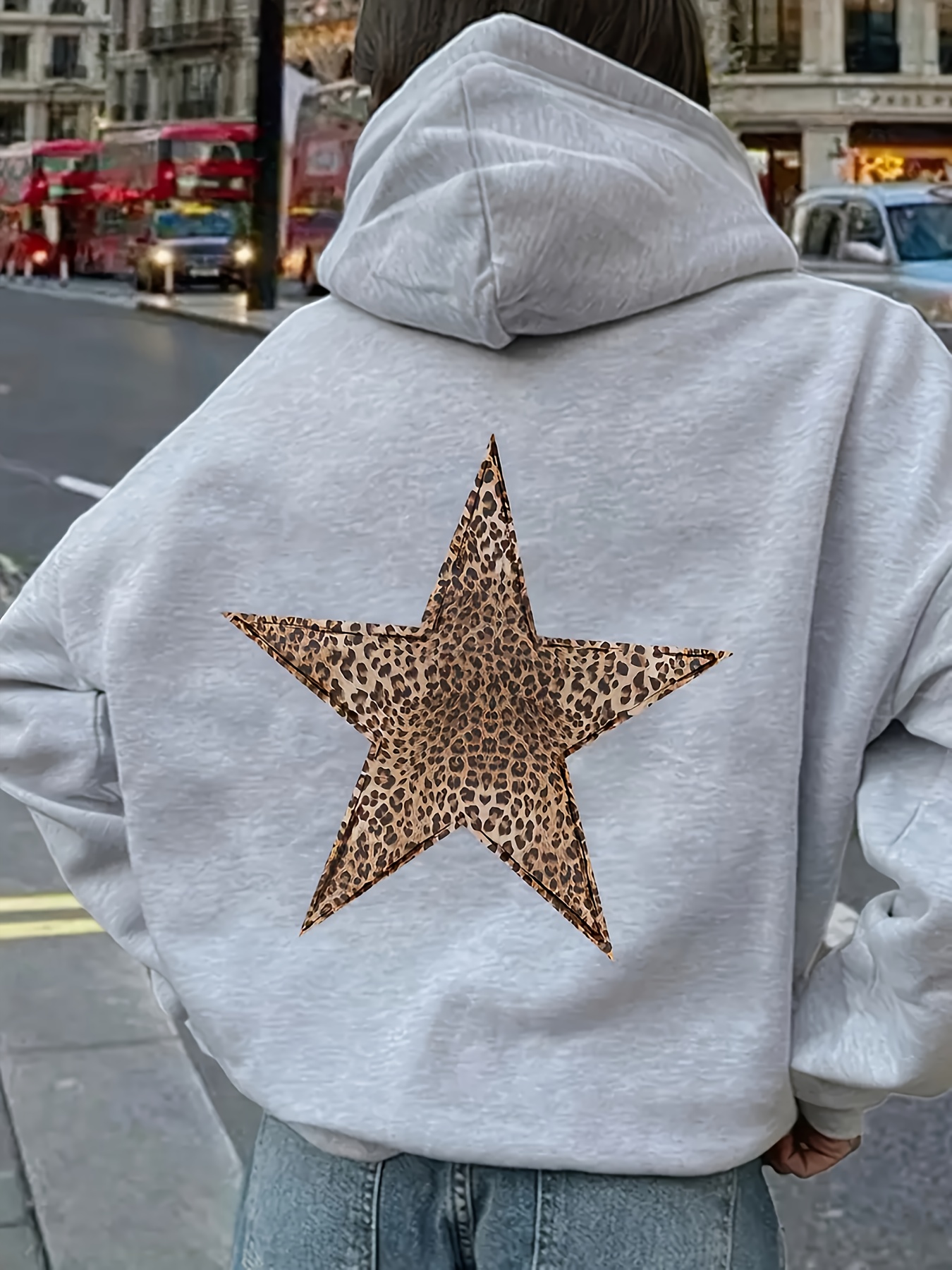 womens hooded sweatshirt leopard spot star back print cozy Temu