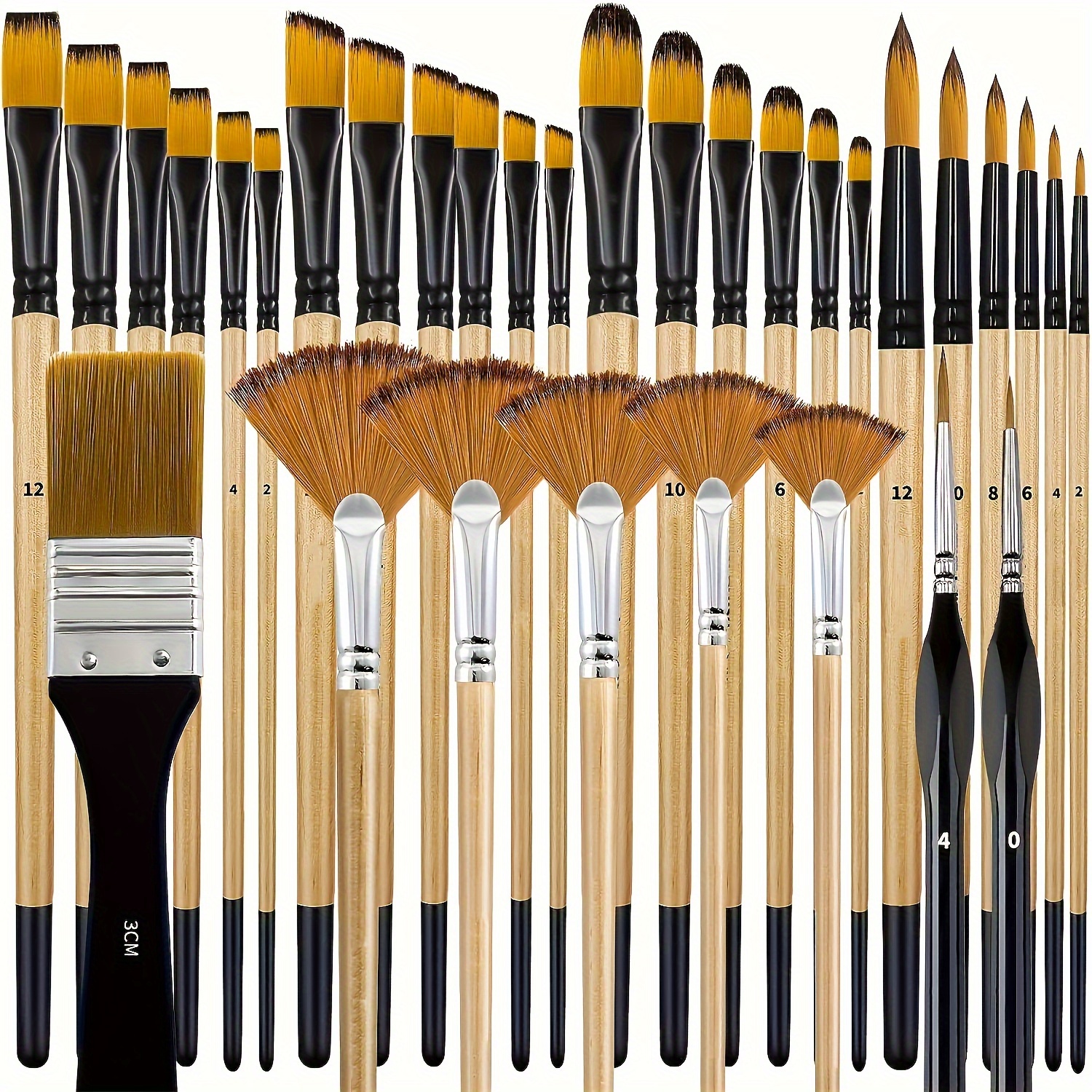 

32pcs Paint Brush Set, Artist Series, Nylon Bristles With Round, Filbert, Flat, Fan, Angle, Fine Detail Brush, Suitable For Artists And Beginners For Acrylic Painting, Oil, Watercolor