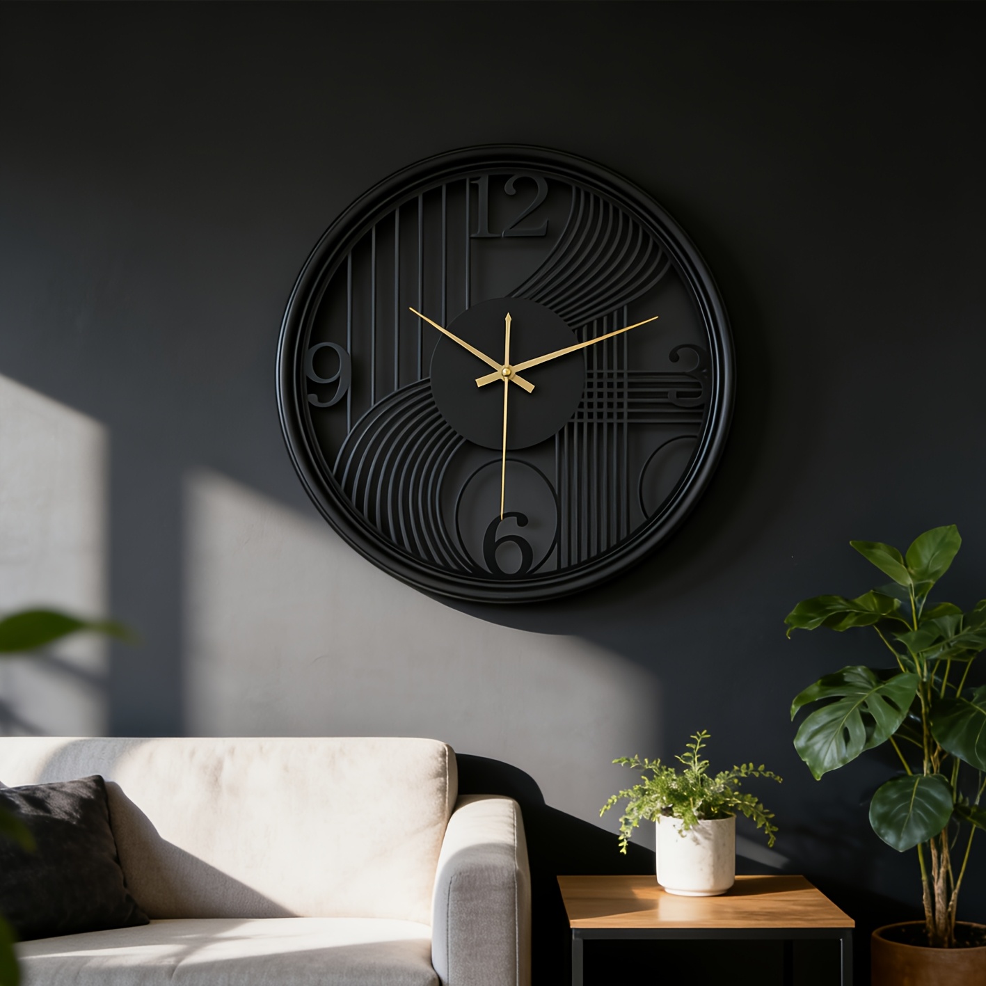 40cm/16in Iron Wall Clock Metal 3D Three-dimensional Frame Available in Three Colors (black/Golden/Silvery) Suitable for Living Room, Bedroom and Office Decoration Clocks and Watches Without Ticking Holiday Gift
