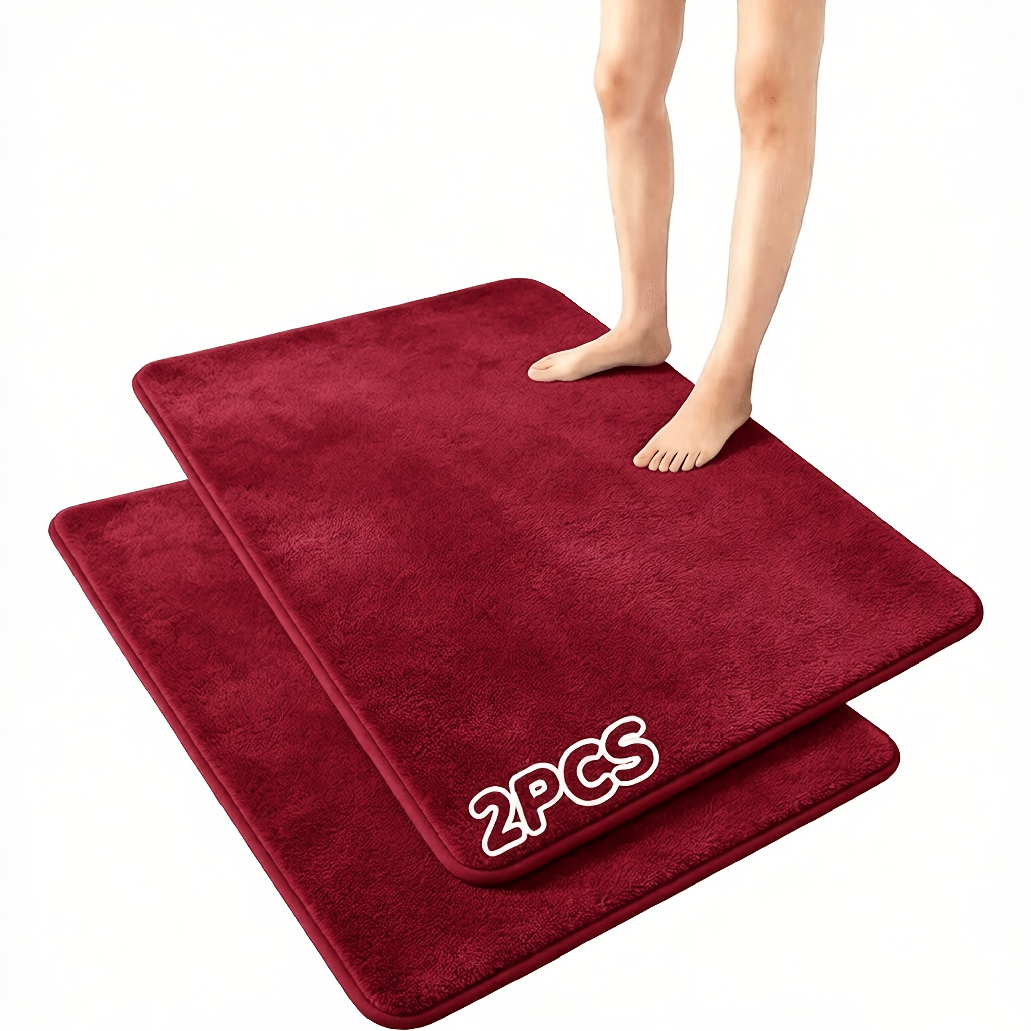 TEMU 2pcs Soft Sponge Bath Mat Set, Non-slip Absorbent Bathroom Foot Mats, Washable Thickened Rugs, Suitable For Bathroom , Bathroom Decor, Home