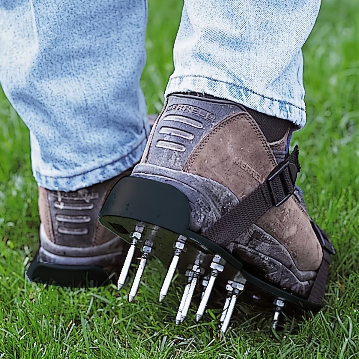 Image of 1 Pair Of Heavy Duty Lawn Aerator Sandals With Plastic - Grass Spiked Shoes For Garden, Adjustable Straps, For Air & Nutrients To - Ideal Lawn Aerator Shoes For