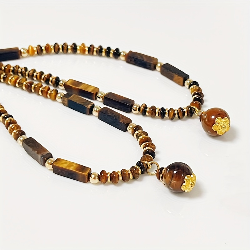 

Boho-chic Tiger Eye Beaded Necklace - Vintage-inspired, Natural Stone Clavicle Chain For Women | Perfect For Casual Attire & Gifting