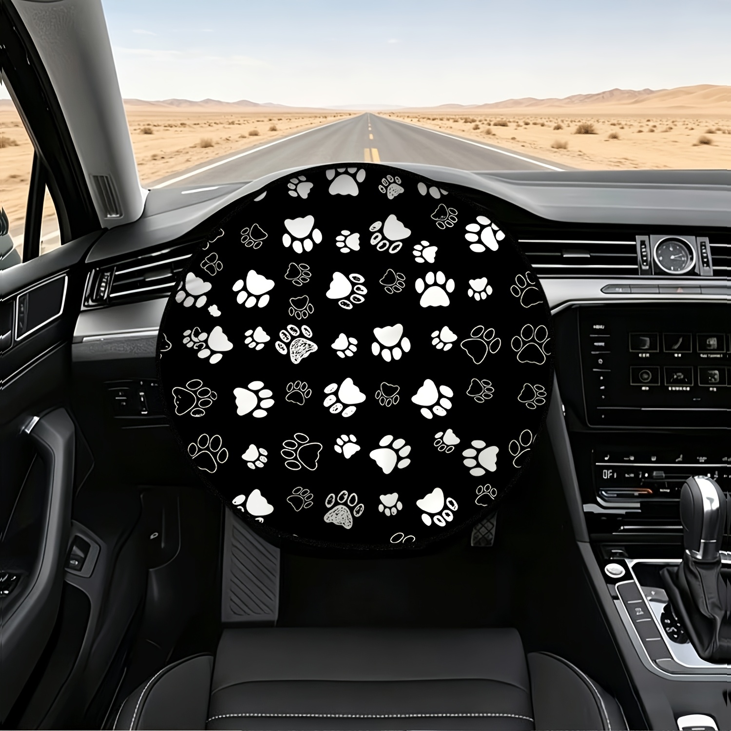 TEMU 1 de parasol para volante de coche con tema de de patas de mascotas y negro impresas en 2D - Protección isolación para volante, parasol,