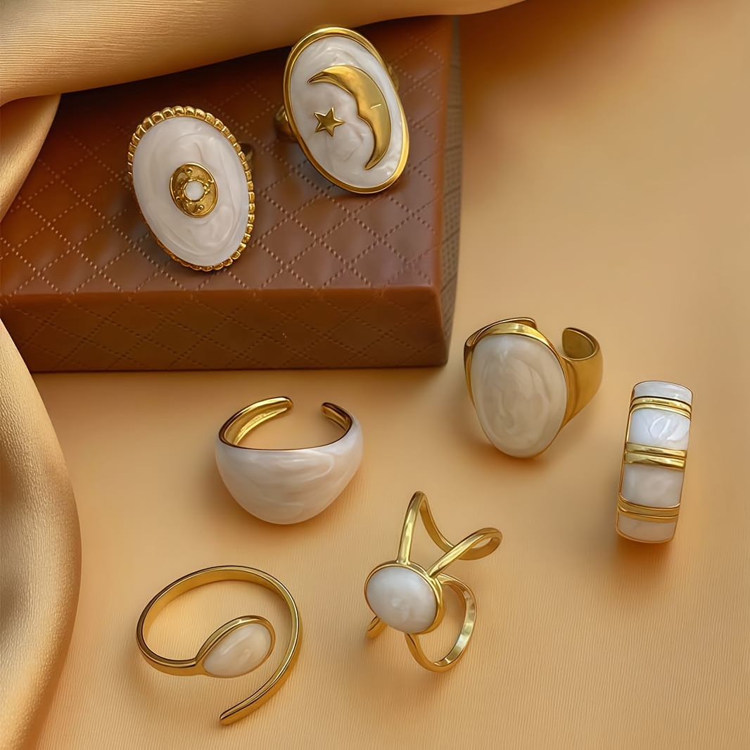 TEMU 7-piece And 8-piece Stainless Steel Oil-press Enamel Drip Glaze Rings, A Popular European And . Simple, Fashionable, Exquisite, And Versatile.
