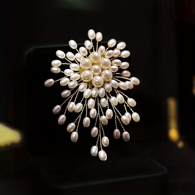 TEMU Broche de perlas de a elegante - Diseño floral lujoso con detalles dorados, para accesorios de moda femenina, casual y ocasiones especiales,