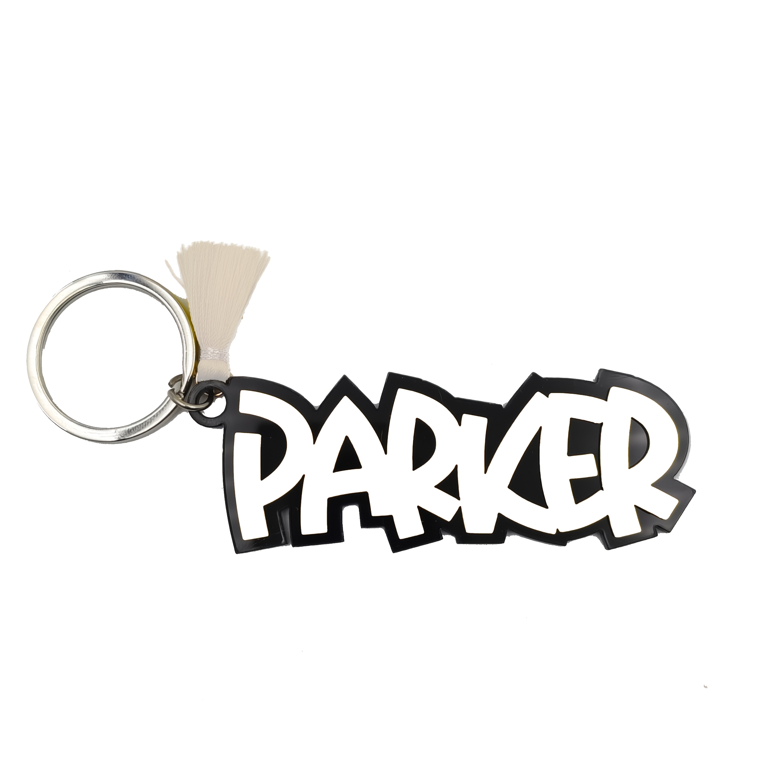 TEMU 1pc 3d Flat Personalized Gothic Style Name Keychain - Custom Name Tag With Black And White Acrylic Letters, Single Initial In Cursive Font,